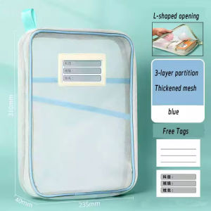 Three-layer Large Capacity Stationery Organizer Bag School Office Document Book Storage Bag Mesh