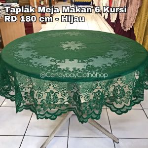 Taplak Meja Tamu & Meja Makan 6 Kursi RD 180 cm Varian Hijau Corak Pucuk Bunga Teratai 932