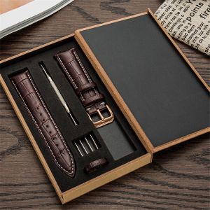 Dây Đeo Đồng Hồ Bằng Da Bò Hai Mặt Rộng 14 16 18 19 20 21 22 24Mm Dây Đeo Đồng Hồ Thông Dụng Phẳng Chống Nước Có Khóa Chốt Bằng Da Họa Tiết Slub Kèm Hộp Gỗ