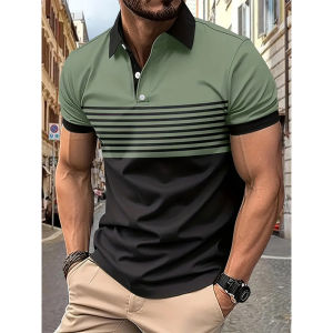Golf Polo Shirt Men Summer Breathable Color Block Short Sleeve Buttons Lapel Tennis Sports Men T Shirts With Collar