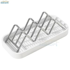 [SG Seller]Removable Drain Tray Multi Slot Stainless Steel Soap Rack Countertop Soap Dish for Multiple Bath Soap Storage