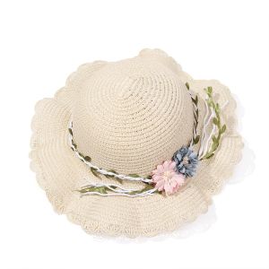 Girls Flower Summer Wide Brim Hat Casual Toddler Baby Girls Straw Hat with Shoulder Bag Sun Beach Travel Sunshade Caps