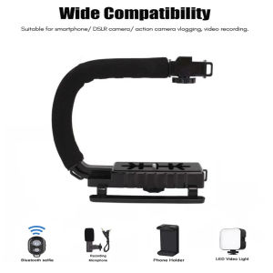 AY-49U ชุดขาตั้งถ่ายวิดีโอพร้อม ไฟ LED บลูทูธ ไมโครโฟน ชุดอุปกรณ์ถ่ายวีดีโอสำหรับสมาร์ทโฟน U-Shaped Portable camera Holder