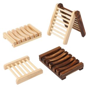OKKFINE Hollow Slat Wood Soap Dish Quick Drain Raised Base Soap Holder  Two Style Frame Soap Rack Bathroom Counter