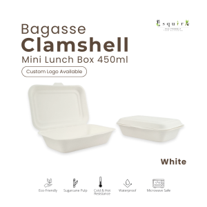 Clamshell Bagasse / Mini Lunch Box / Packing makanan Serat Tebu 450 ml / 10 Pcs / B004