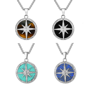 Mens Spiritual Compass Pendant Necklace Stainless Steel Texture Birthday Present For Valentine Dad Boyfriend