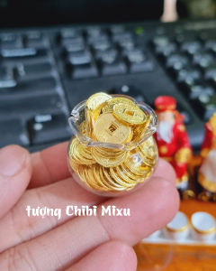 Chum vàng Chum bạc Tài Lộc 49K (gồm 01 chum thủy tinh 27x22mm + 79 đồng xu kim loại 10mm)