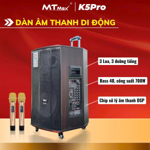 Loa Kéo Karaoke Bluetooth MTMAX K5 Pro Chip DSP Hay Như Phòng Karaoke Chuyên Nghiệp Dàn Karaoke Di Động Loa 3 Đường Tiếng Bass 40cm Công Suất 700W Kèm 2 Micro UHF Cao Cấp Nhẹ Hơi Nâng Giọng