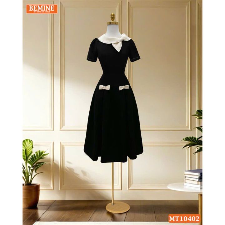 [DUY NHẤT 25-29.05 - VOUCHER 40K]Đầm thiết kế BEMINE cổ tròn nơ phối viền dáng chữ A phù hợp đi chơi-MT10402