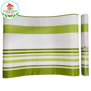 BHW Wallpaper Green and White Striped Design PVC Self adhesive Waterproof Wallpaper Fabric Safety Home Decor Wall covering For Living Rome U22