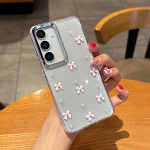 Cute Glitter Bow Silicone Transparent Case For Samsung Galaxy S25 S24 S23 FE Ultra Plus A56 A36 A26 A16 A06 A55 A35 A25 Cover