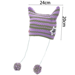หมวกถักทรง Beanie หูแมวน่ารักสำหรับผู้หญิงฤดูหนาวถัก Y2K เกาหลีลายหมวกครอบทรงถังปีศาจน้อย