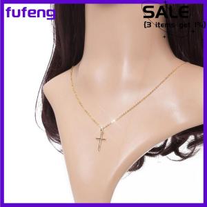 fufeng Simple Fashion Cross Pendant Clavicle Chain Cross Dangle Necklace Punk Hip Hop Jewelry For Men Women Gift