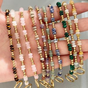 CANICECA Small Spacer Beads Chain Bracelet OT Ring-clasps Stone Women Bracelet Fashion Handmade Green Aventurine Bracelets Amethysts Malachite