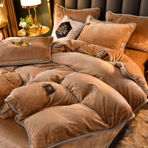 【Super low price】Winter Thickened Warm Milk Velvet 4-piece Bedding Set Luxury Solid Color Double-Sided Flannel Duvet Cover Bed Sheet Pillowcases