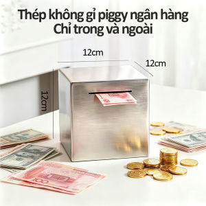 Stainless Steel Piggy Bank Secure Tamper Proof Savings Box For Kids And Adults 12x12 15x15 Cm