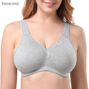 Sheroine Womens Floral Lace Cotton Bra Plus Size Wire-Free Non-Foam Comfort Wide Straps Full Coverage Sleep Underswear2026