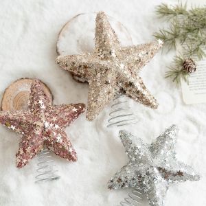 QIXING Unique Christmas Star Topper DIY Shiny Xmas Tree Pendant Charming Hollow Design Christmas Tree Hanging Ornament Holiday Decor