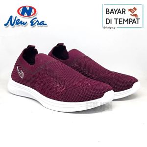 FIURI - NEW ERA  - WINDA 35-43 HITAM PUTIH - SEPATU SNEAKERS SLIP ON WANITA - SEPATU KNIT RAJUT - SEPATU OLAHRAGA JOGGING SENAM PEREMPUAN - SEPATU SEKOLAH KERJA KULIAH - SEPATU CASUAL CEWEK TRENDY MURAH PROMO DISKON