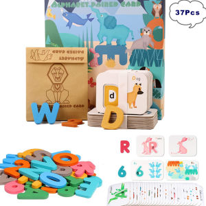 Montessori Alphabet Numbers Flash Cards for Toddlers 3-6 Years ABC Learning Toys Wooden Letters and Numbers Animal Card Board Preschool Montessori Educational Toys for Kids