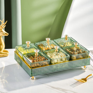 Mishilei Elegant Fruit Plate with Tray 6in1 and 4in1 Tray Candy Tray with Lid Bekas Kuih Raya Mewah