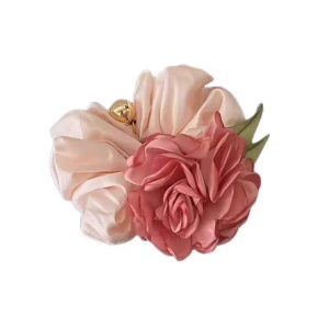 S01 Romantic Rose Camellia Wrist Flower Scrunchie Elegant Bridesmaid Wrist Corsage Hair Tie Satin Floral Wedding Hair Accessory for Women