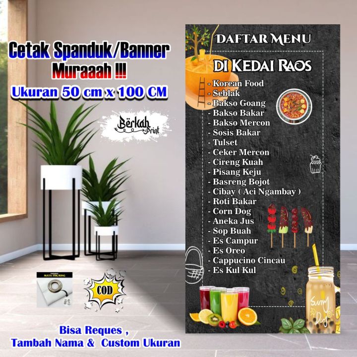 Spanduk Banner Daftar Menu Makanan Ukuran 50 cm x 100 cm