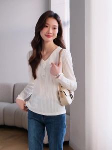 AMMIN French Style Gentle Temperament Fashion Pleated Texture Chiffon Blouse Womens 2025 Autumn New Long Sleeve Unique V-neck Casual Elegant Blouse
