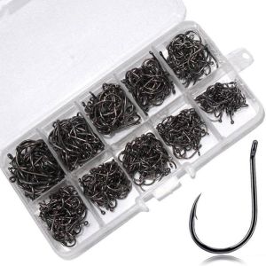 【In Stock】100pcs/box high quality mixed stainless steel carp fishing bait sharp hook set (3-12#)