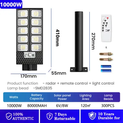 80000W Solar Light outdoor Lighting solar street light IP67 waterproof solar wall Lamp High-brightness Flood Light with remote for Outdoor Solar Flood Light 太阳能灯