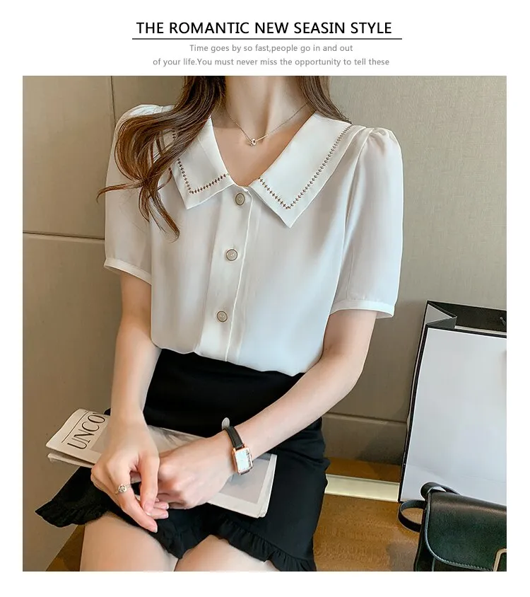 Women Solid Color Turn-Down Collar Short Shirt Loose Simple Ladies Casual Drawstring  Chemise 2023 Spring Female Blouse - AliExpress