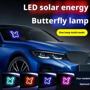 HENRYQ Wireless Car Solar LED Light Light/Vibration Sensor Butterfly Shaped Atmosphere Breathing Lamp Romantic Multi-modes Car Window Neon Light Car Interior