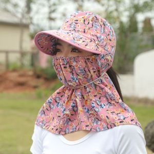 VBNFH การป้องกันแสงแดด หมวกกันแดดผู้หญิง ขอบเสื้อผู้หญิงตอนหน้าอก ลายดอกไม้ดอกไม้ หมวกเก็บชา ลำลองแบบสบายๆ ป้องกันคอ หมวกบักเก็ตกันแดด การทำงานในฟาร์ม