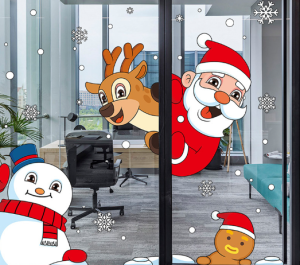 Decal trang trí Noel hít tĩnh điện - Ông già noel và người tuyết-AMJ958(60*90)