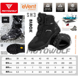 MOTOWOLF EVENT WATERPROOF SYSTEM TECHNOLOGY RIDING LACE BUCKLE SYSTEM GENUINE LEATHER BOOT SH3 TOURING RIDING BOOT