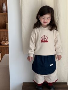 Childrens clothing 2025 Korean-style childrens clothing for autumn and winter baby clothes winter wear girls fleece-lined sweatshirt set