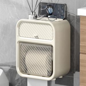 COD Waterproof Roll Toilet Paper Holder With Storage Wall Mounted Adhesive Tissue Storage Box With Shelf For Bathroom