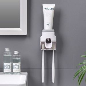 DISKAS No-Punch Automatic Toothpaste Dispenser Wall-Mounted Self-adhesive Toothbrush Holder Convenient Labor-Saving Toothpaste Squeezer Bathroom