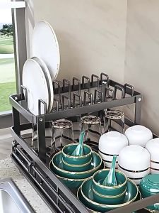 [SG Stock] Dish Drying Rack 2 Layer Kitchen Drain Rack Stainless Steel Kitchen Organiser Removable Bowl Rack