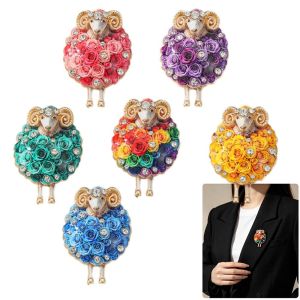MIRELAE Rhinestone Sheep Brooches Lovely Flower Colorful Animal Brooch Gifts Brooch Pin Party Wear