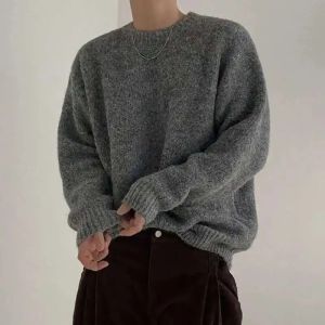 IEFB Mens Knitting Top Casual Loose Round Neck Pullover Sweater Spring Autumn Korean Fashion Male Solid Color Knits 9C23872026