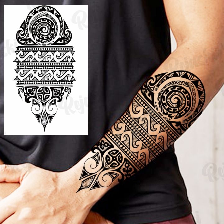 【CW】 Large Temporary Tattoos For Men Women Maori Thorns Fake Tattoo ...