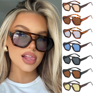 GUDAN ลำแสงคู่ แว่นกันแดดสี่เหลี่ยมไม่สม่ำเสมอ ยูวี400 โครงใหญ่ แว่นตาเทรนด์เรโทร น้ำหนักเบา ปังค์ แว่นกันแดดขาบาน แบบยูนิเซ็กซ์