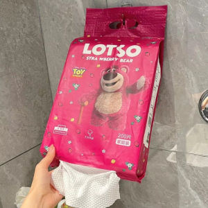 Khăn lau đa năng Khăn lau tay gấu dâu Losto túi 200 tờ chất khăn mềm mịn an toàn cho mọi loại da - Happy Home 4U