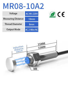 รีดสวิตช์ GTRIC เซ็นเซอร์แม่เหล็กฮอลล์เอฟเฟกต์ LG08A3 ซีรีส์ M8 กระบอกสูบ 5-200V AC DC สากล 2 สาย NO NC
