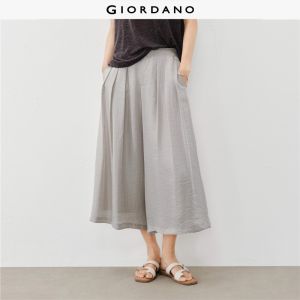 Giordano Women Half elastic waist pleated cropped pants Free Shipping 18426607