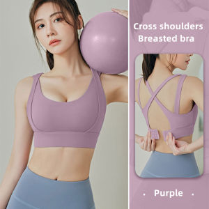 FEELCOOLSPORT Explosive double-shoulder straps high-strength shock-proof sports underwear double breasts double-layer gathered fitness show chest nude yoga bra women