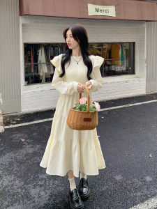 Wanita Gaun Lengan Panjang Kemeja Sweater A-line Polos Atas Elastis Pinggang