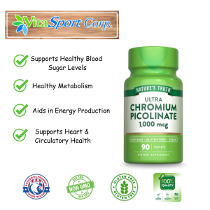 Nature’s Truth Chromium Picolinate 1000mcg – 90 Tablets – Supports Cholesterol Blood Sugar & Weight Management Metabolism and Heart Health