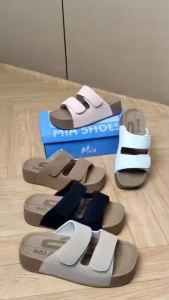 MIA Flat Sandals for Women Double Strap Velcro Thick Soled Casual Slippers